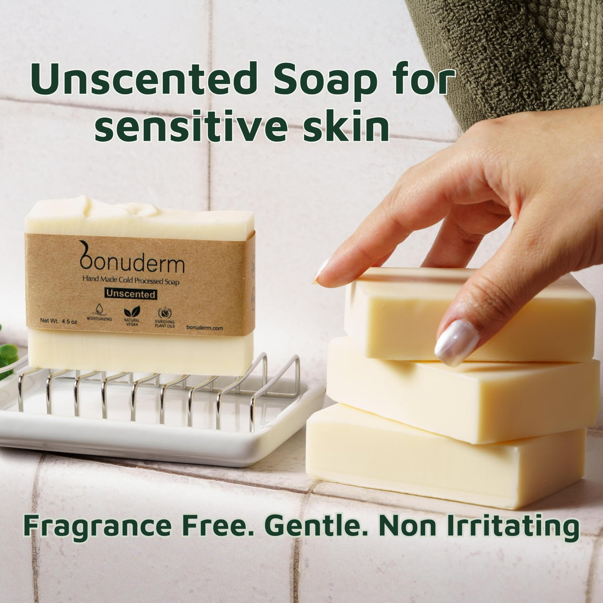 bonuderm Unscented Bar Soap packaging with natural ingredients