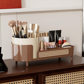 Booklov Makeup Organizer on vanity with makeup items
