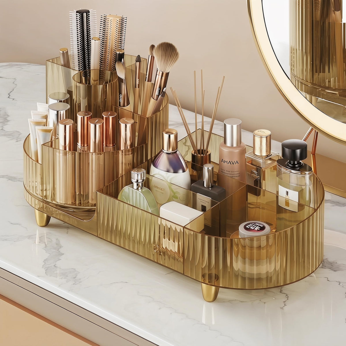 Booklov Rotating Makeup Organizer Amber front view