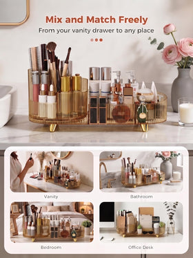 Booklov Rotating Makeup Organizer Amber with skincare products