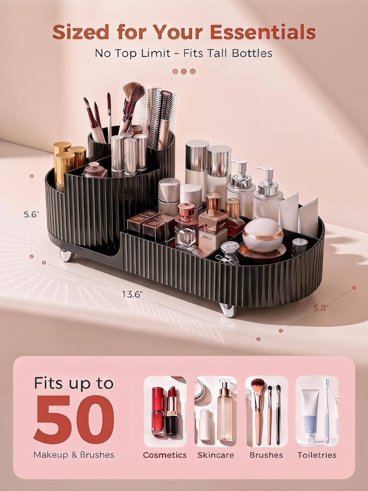Booklov Rotating Makeup Organizer black showing 360 degree rotation