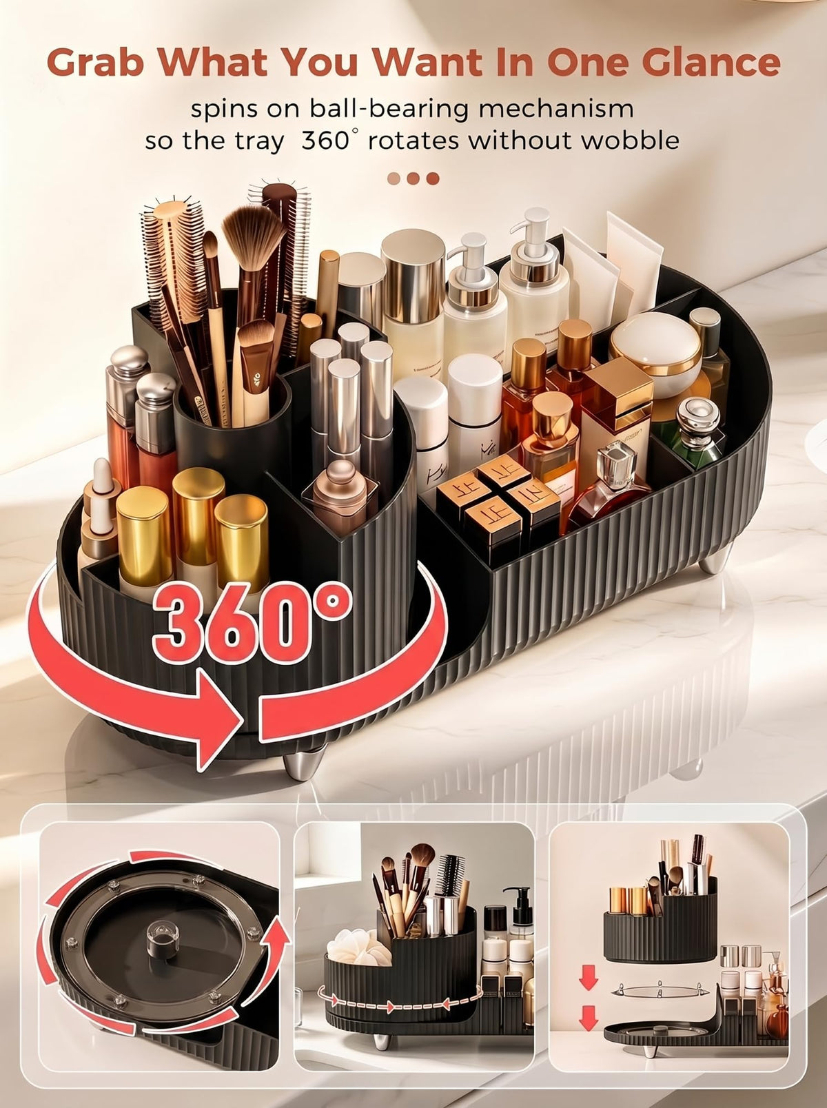 Booklov Rotating Makeup Organizer black stylish and organized setup