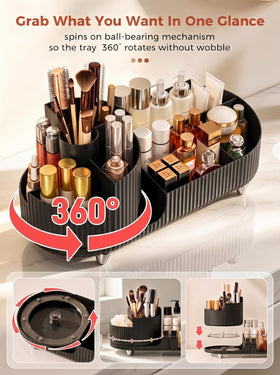 Booklov Rotating Makeup Organizer black stylish and organized setup