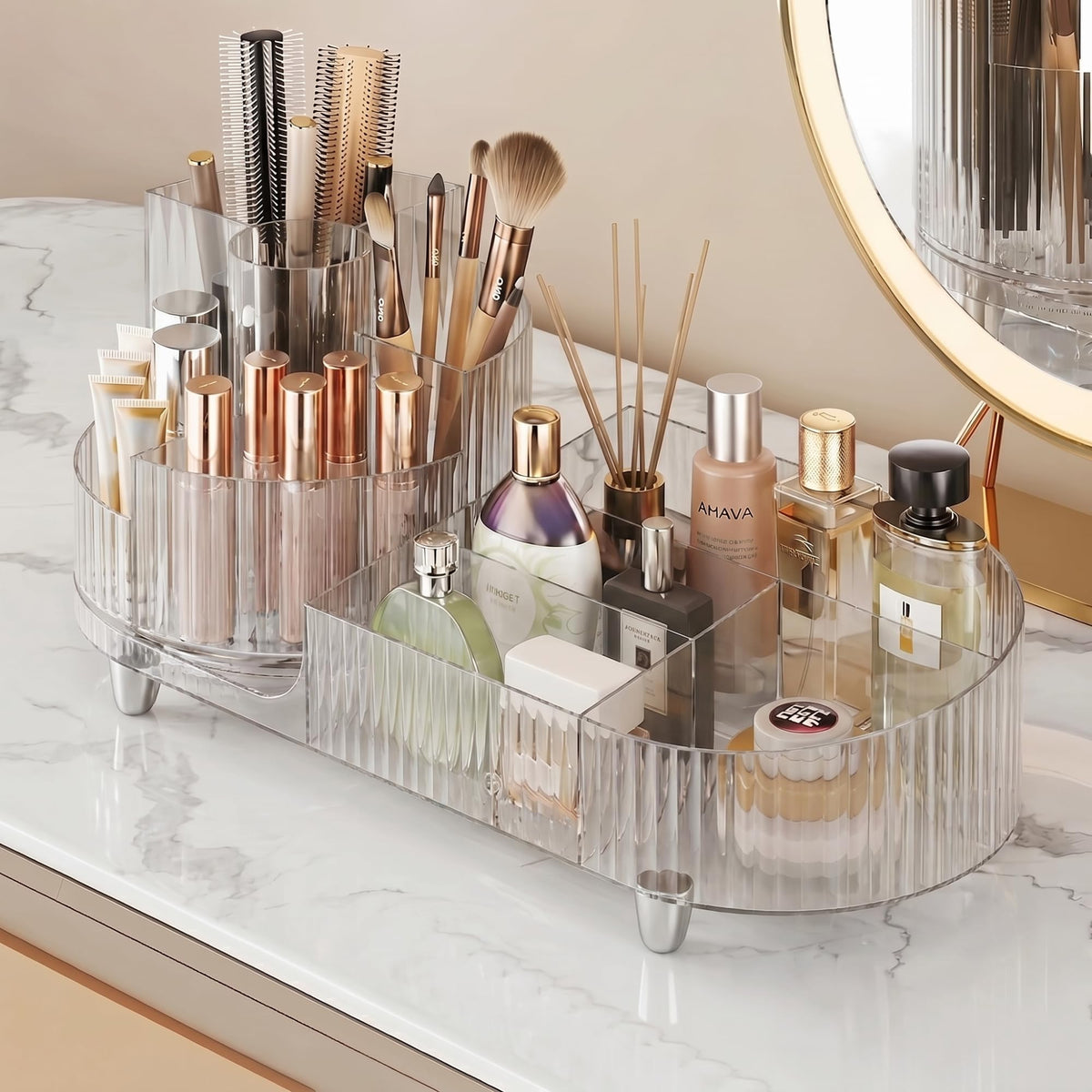 Booklov Rotating Makeup Organizer clear acrylic front view