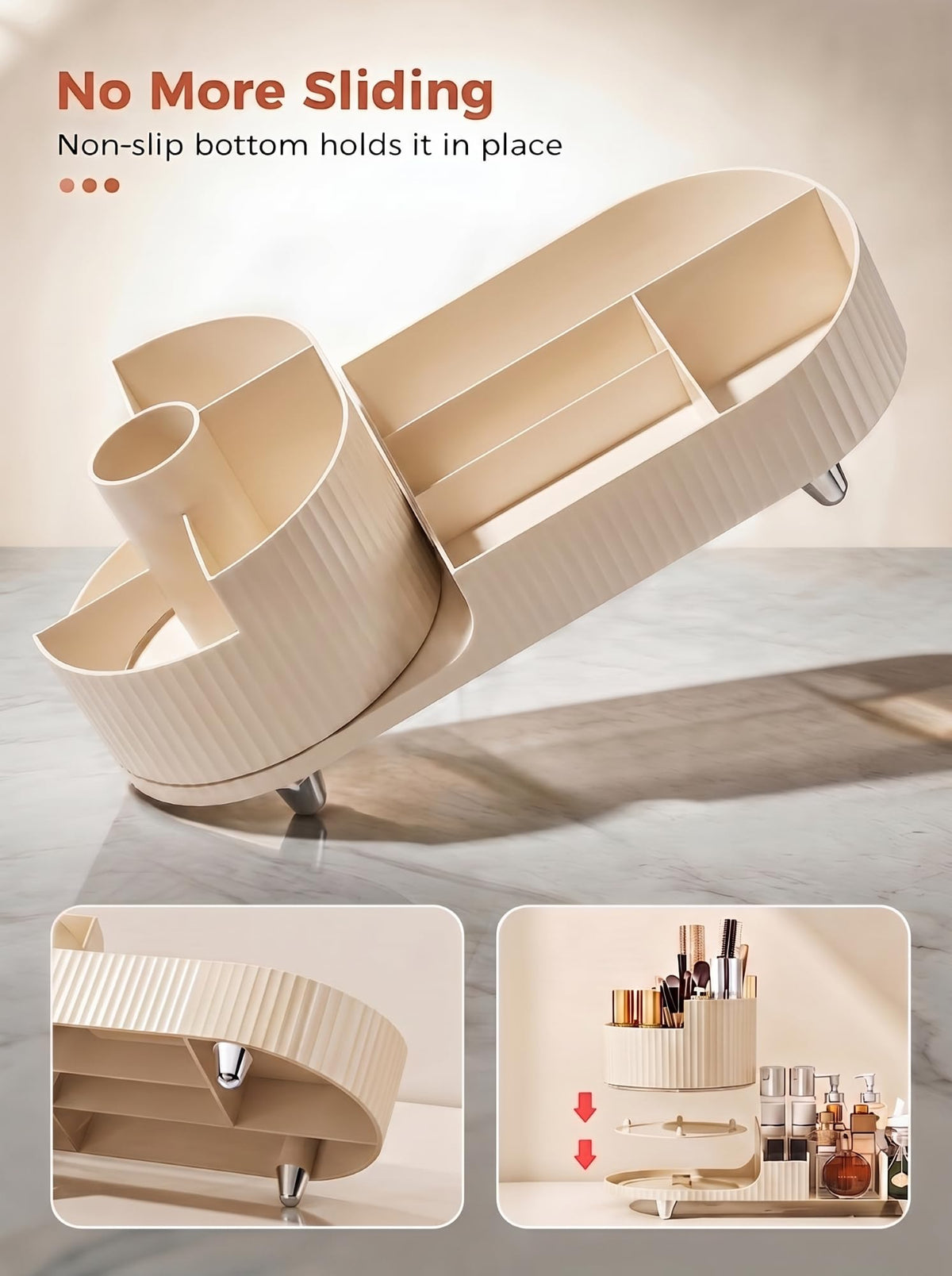 Booklov Rotating Makeup Organizer Cream side view