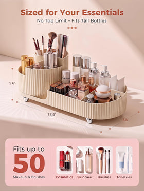 Booklov Rotating Makeup Organizer Cream with makeup displayed