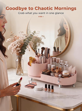 Booklov Rotating Makeup Organizer in a stylish bathroom setting