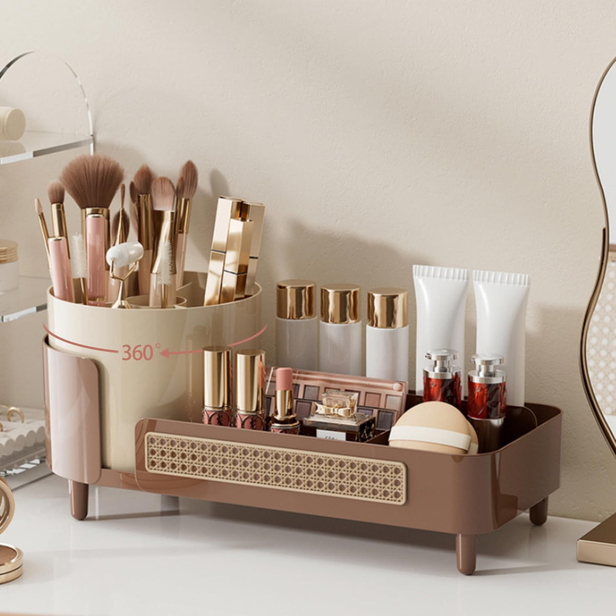 Booklov Rotating Makeup Organizer in Coffee color front view