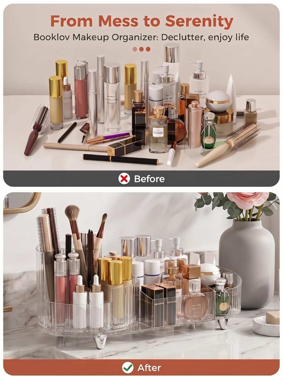 Booklov Rotating Makeup Organizer in Crystal Clear