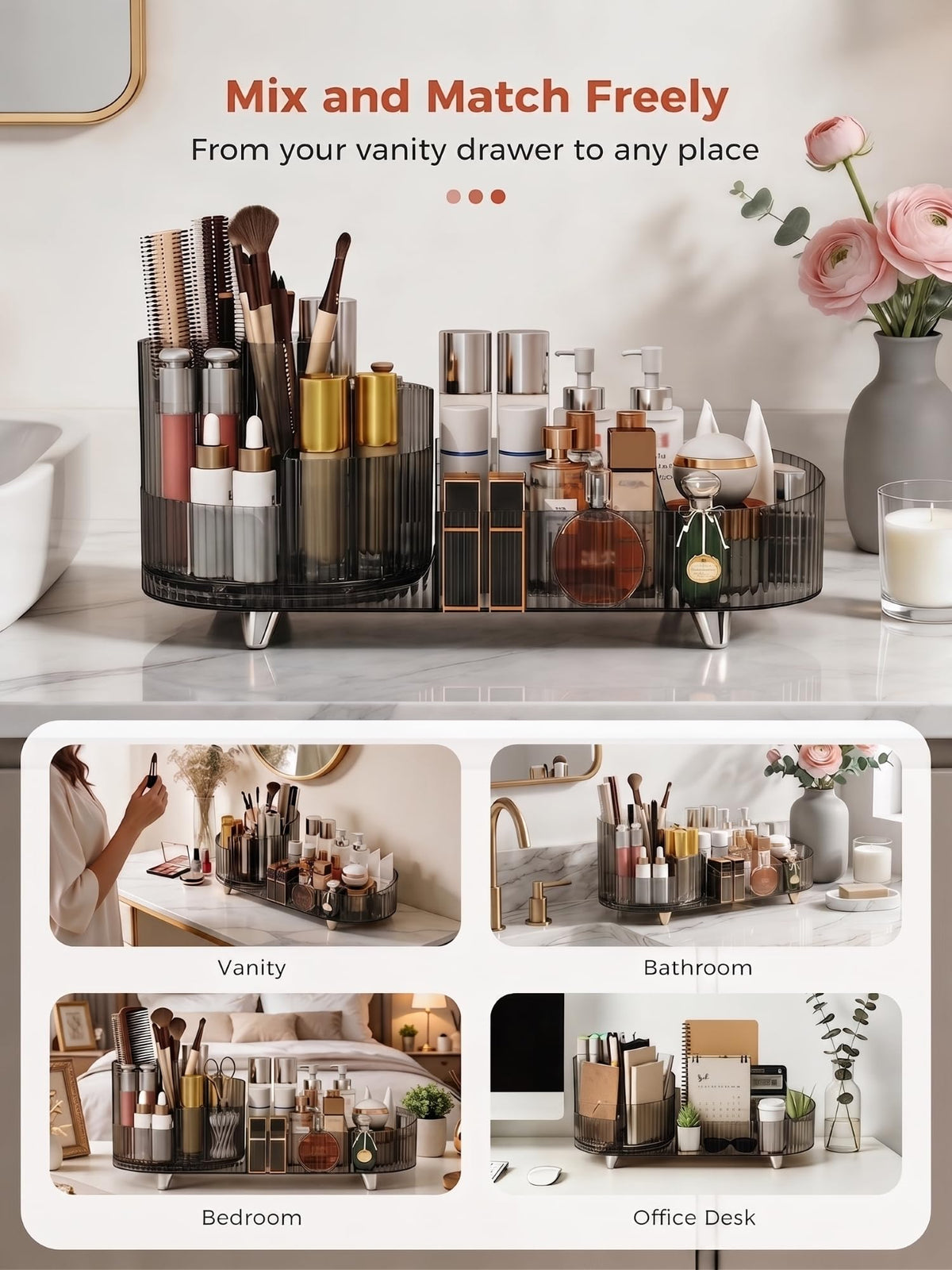 Booklov Rotating Makeup Organizer in Crystal Clear color