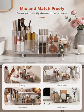 Booklov Rotating Makeup Organizer in Pink with cosmetics