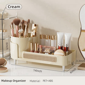 Booklov Rotating Makeup Organizer showing 360-degree spinning feature
