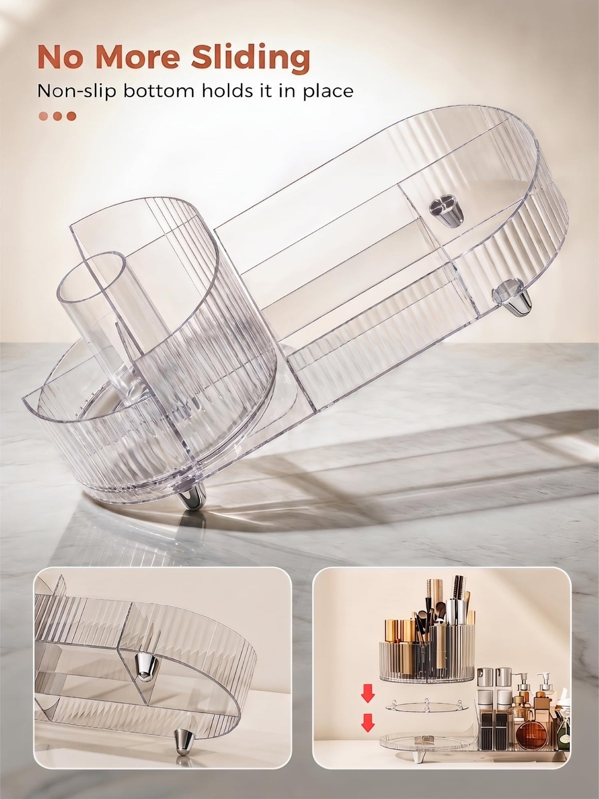 Booklov Rotating Makeup Organizer showing 360° rotation feature