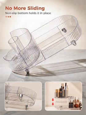 Booklov Rotating Makeup Organizer showing 360° rotation feature