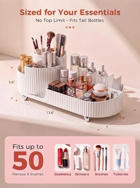 Booklov Rotating Makeup Organizer showing open compartments
