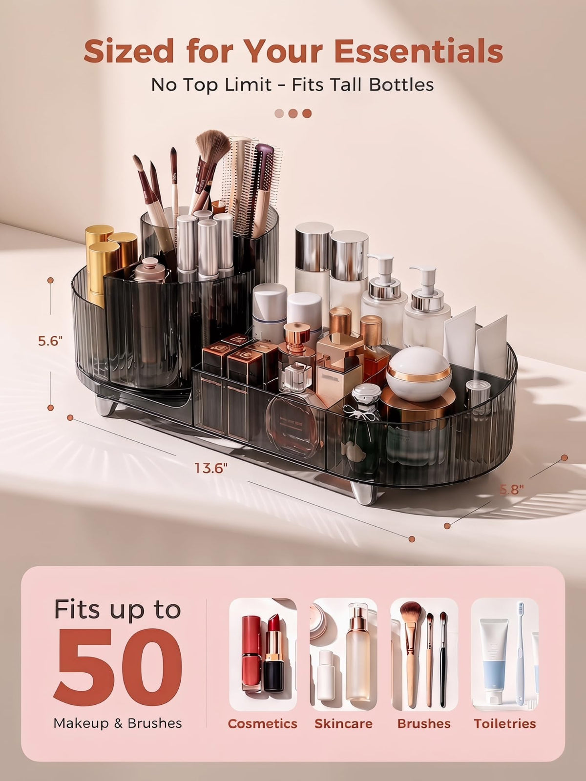 Booklov Rotating Makeup Organizer side view showing compartments
