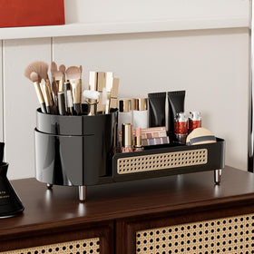 Booklov Rotating Makeup Organizer side view with makeup inside