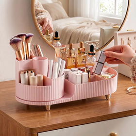 Booklov Rotating Makeup Organizer top view with spinning tray