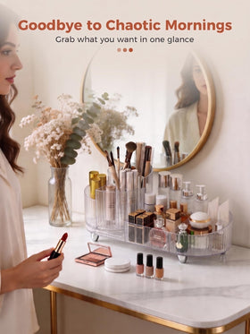 Booklov Rotating Makeup Organizer with lipsticks and brushes