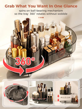 Booklov Rotating Makeup Organizer with lipsticks and brushes