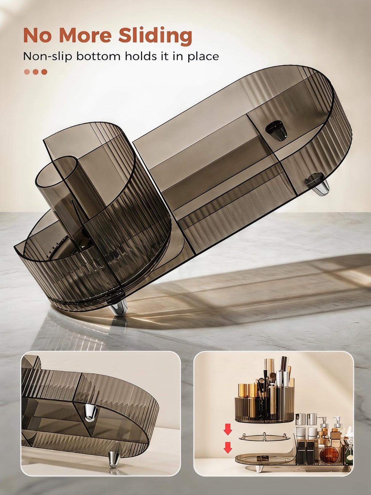 Booklov Rotating Makeup Organizer with makeup items displayed
