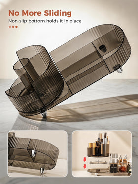 Booklov Rotating Makeup Organizer with makeup items displayed
