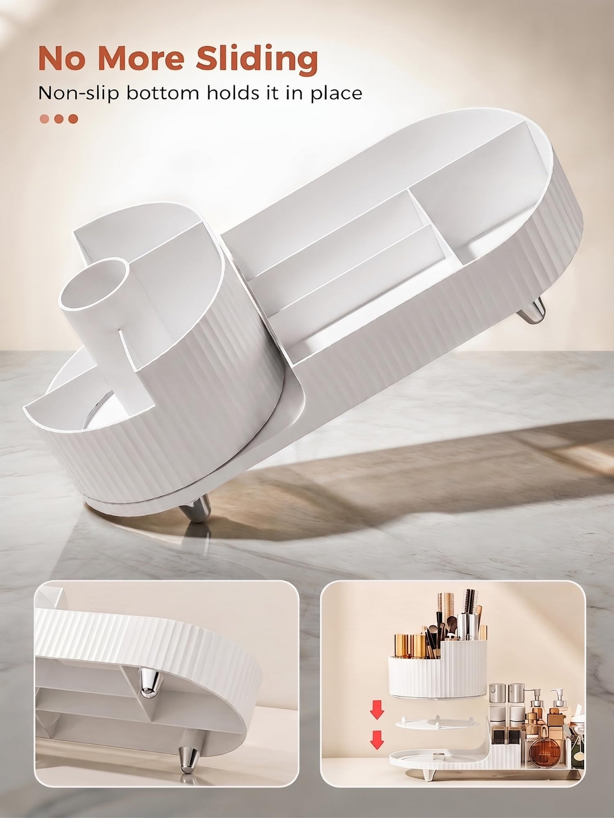 Booklov Rotating Makeup Organizer with skincare bottles inside