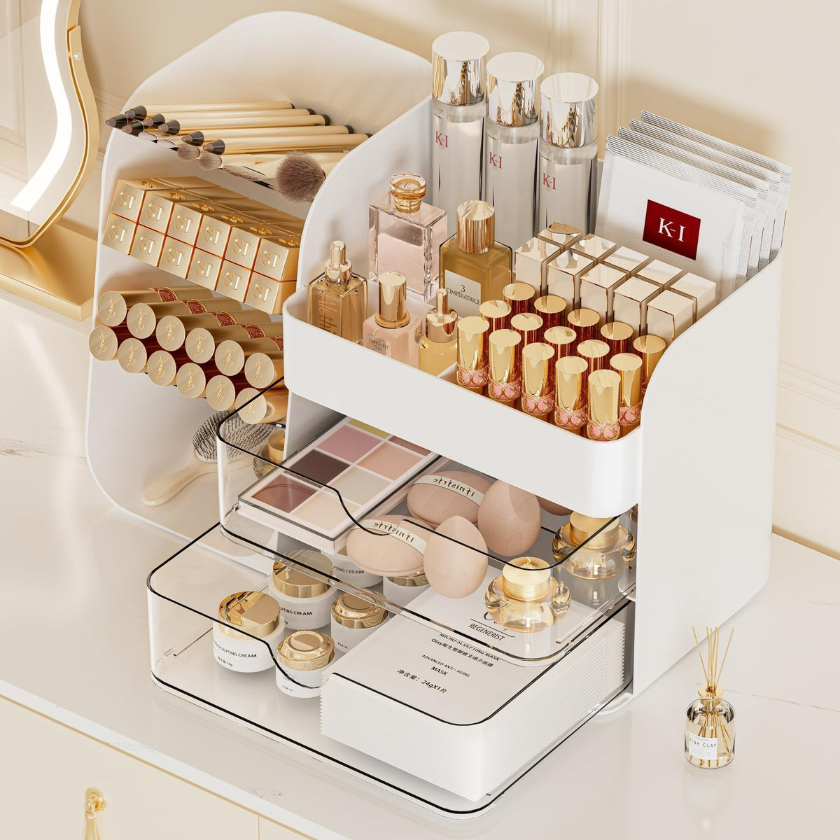 Booklov Small Makeup Organizer front view in white
