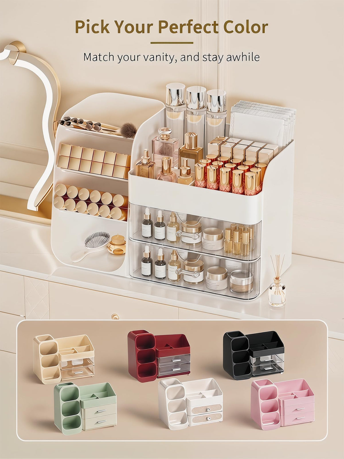 Booklov Small Makeup Organizer showcasing tall bottle storage