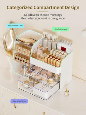 Booklov Small Makeup Organizer side view displaying compartments