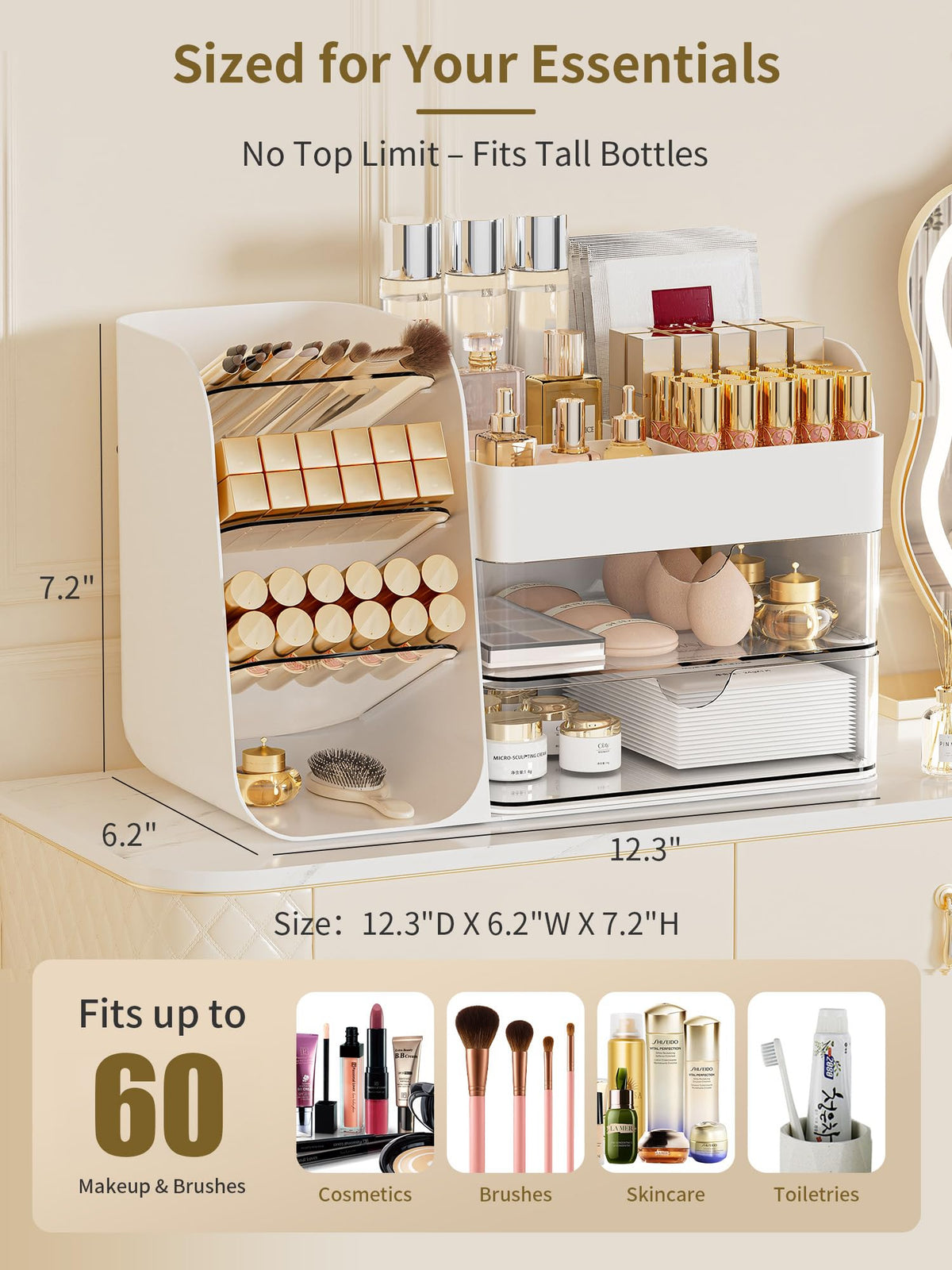 Booklov Small Makeup Organizer with drawers open showing storage