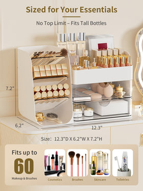 Booklov Small Makeup Organizer with drawers open showing storage