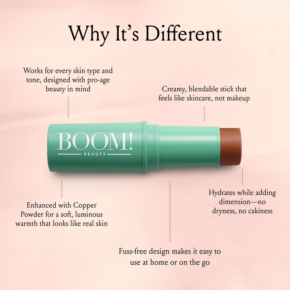 BOOM! Boomstick Bronze™ on lips for a natural look