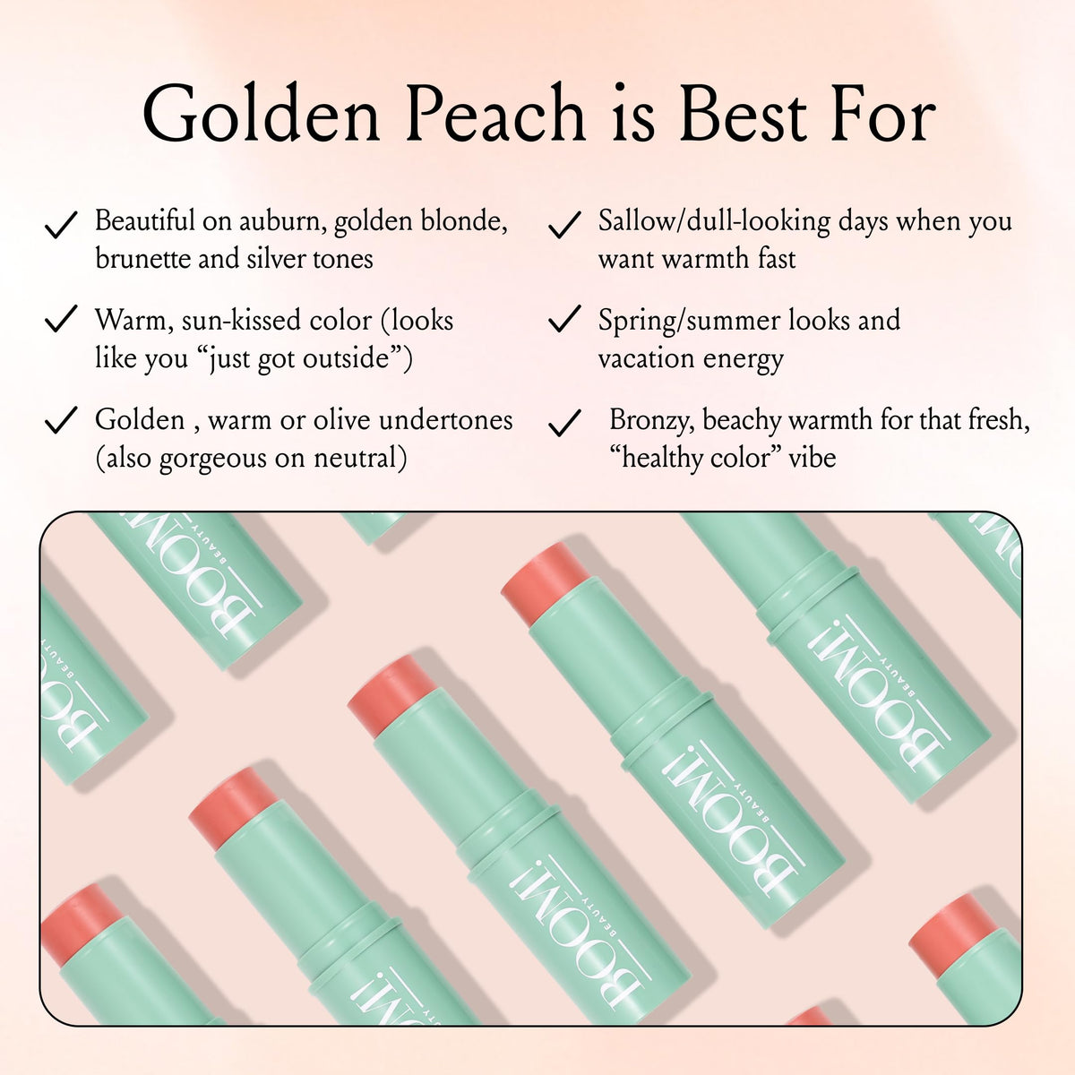 BOOM! Boomstick Golden Peach® showing texture on skin