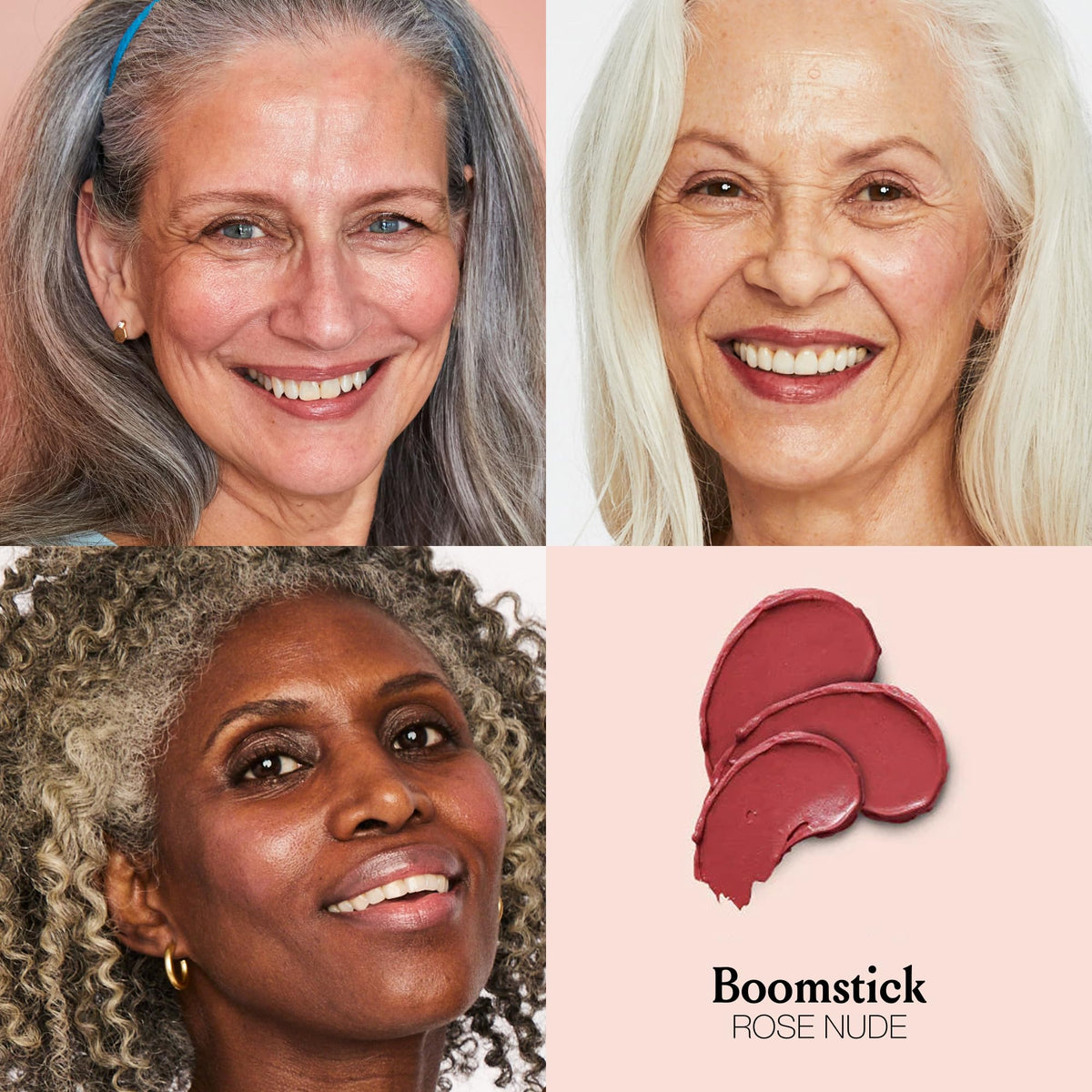 BOOM! by Cindy Joseph Boomstick Rose Nude cream blush on model's cheeks