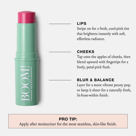 BOOM! Peony Pink Multistick applied on lips