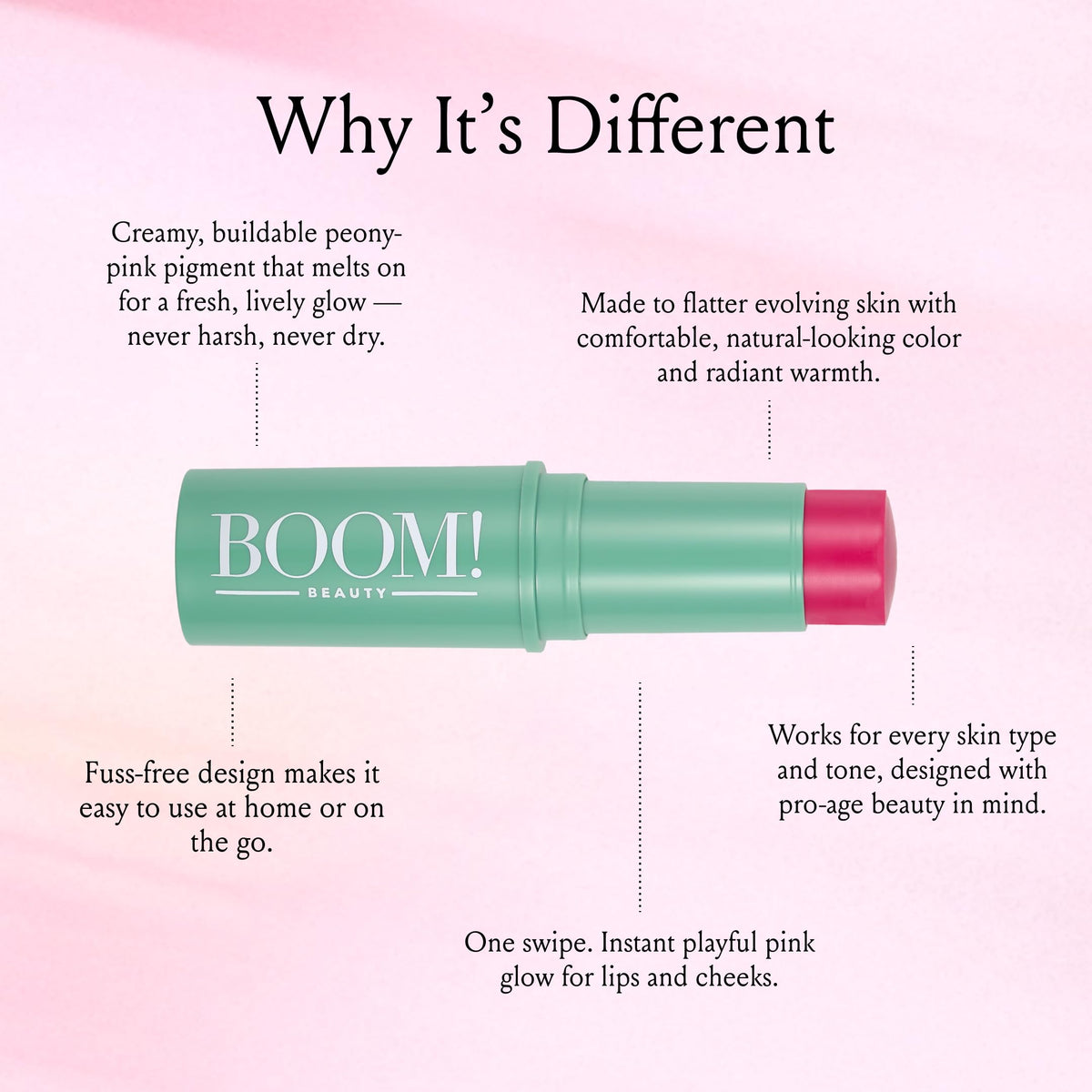 BOOM! Peony Pink Multistick showing creamy texture