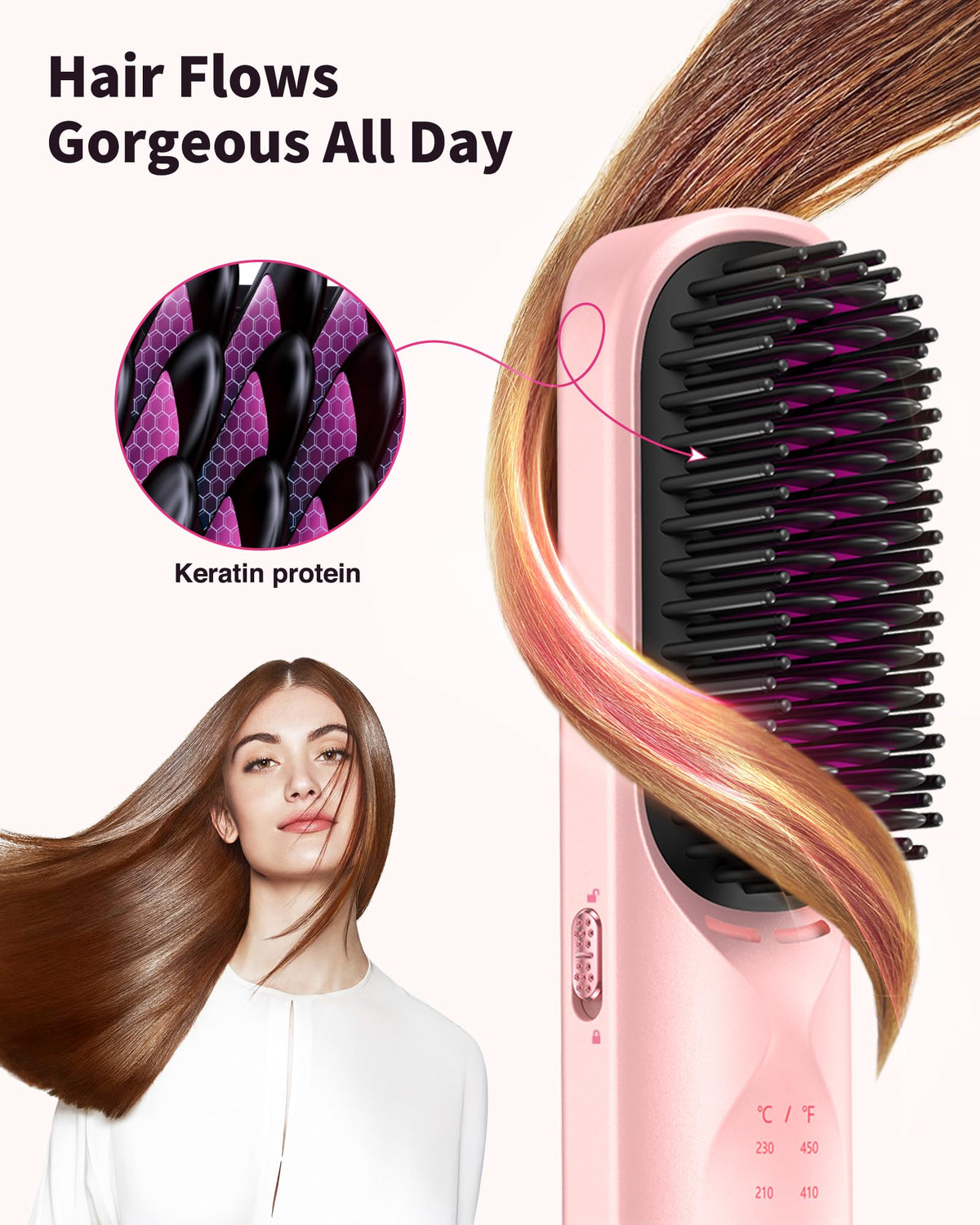Bopcal Cordless Hair Straightener Brush charging phone