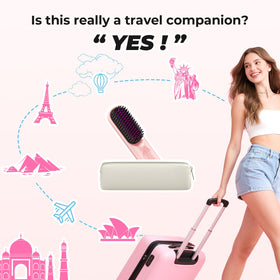 Bopcal Cordless Hair Straightener Brush in travel bag