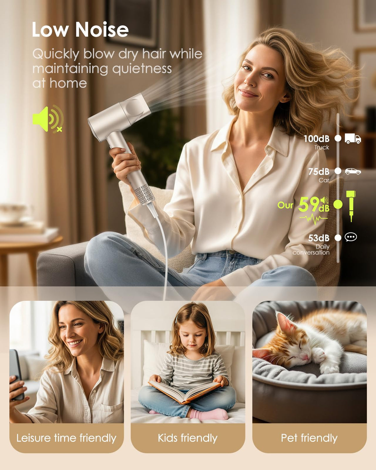 Bopcal Hair Dryer with diffuser support curls