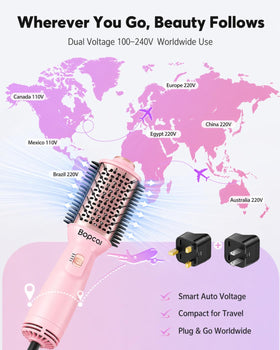 Bopcal Travel Hair Dryer Brush in a travel bag