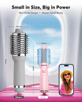 Bopcal Travel Hair Dryer Brush showing dual voltage feature