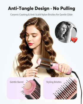 Bopcal Travel Hair Dryer Brush with power button close-up