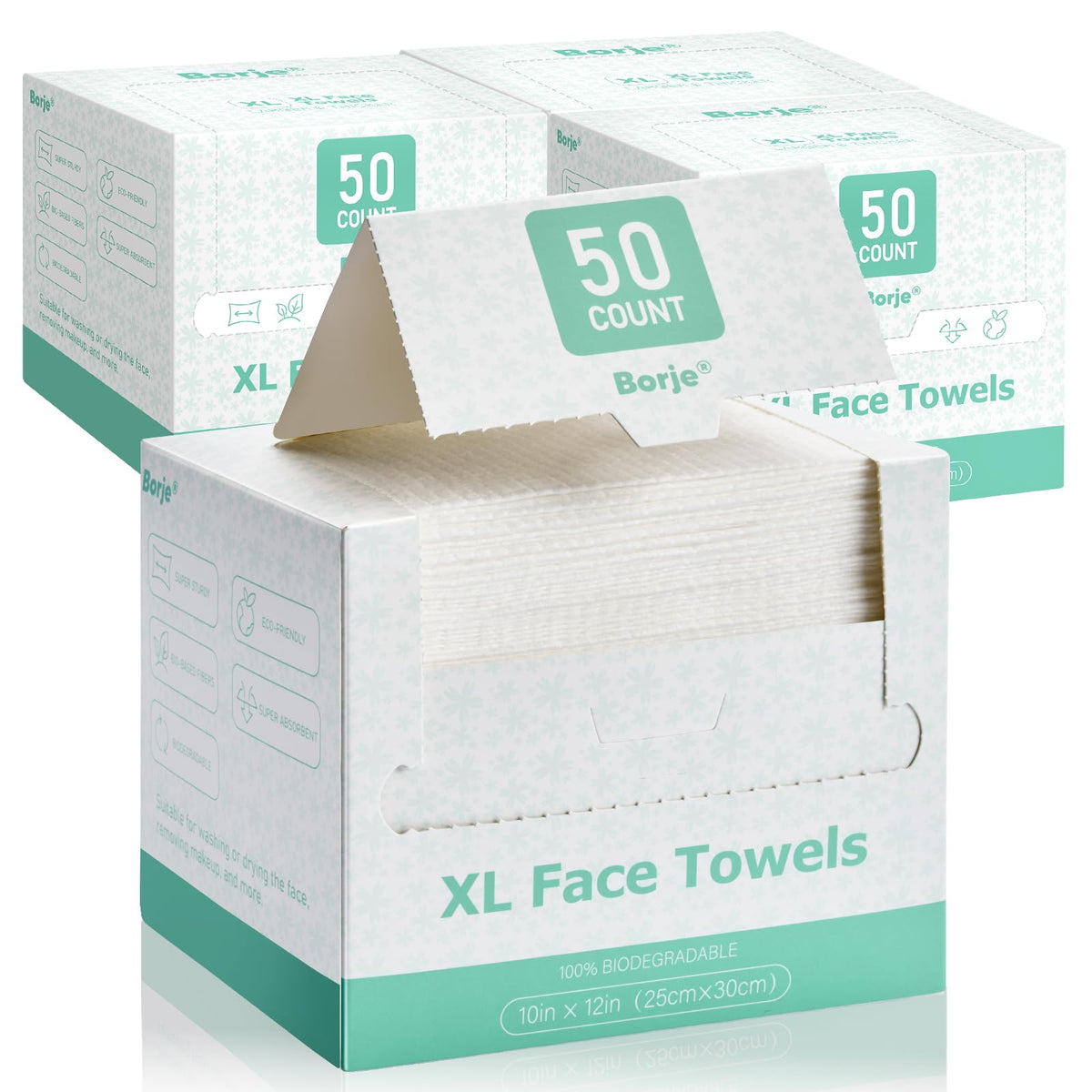 Borje Face Towels XXL pack front view with 200 count