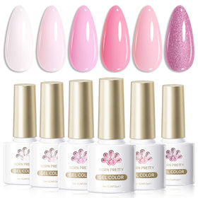 Born Pretty 6 bottles of pink gel nail polish set front view