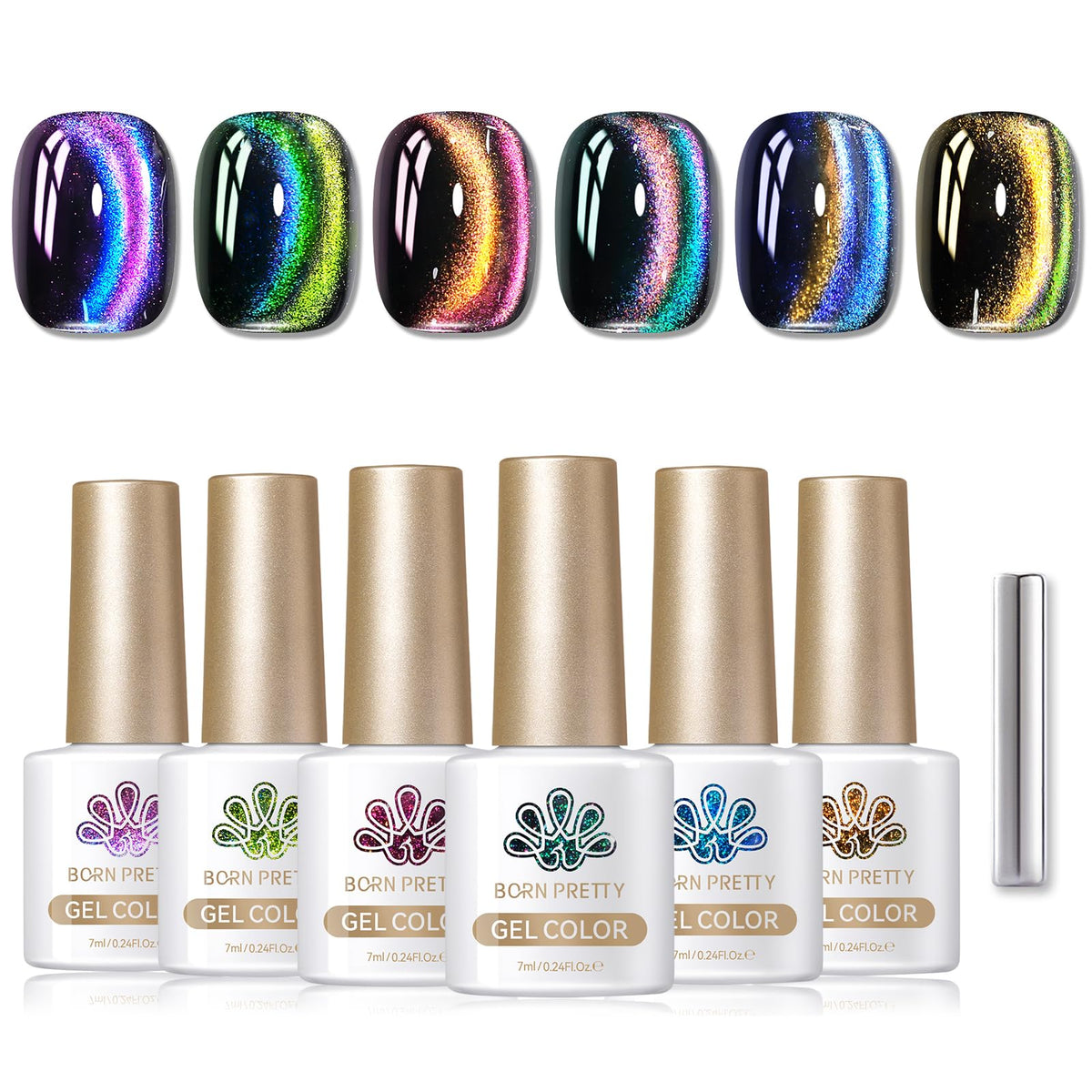 Born Pretty 9D Holographic Cat Magnetic Gel Nail Polish set front view