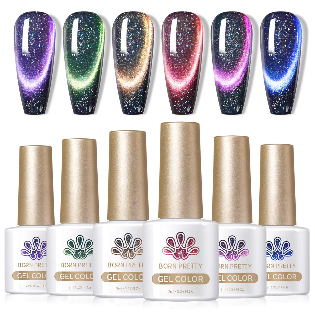 Born Pretty 9D Magnetic Gel Nail Polish Set 7ml six bottles