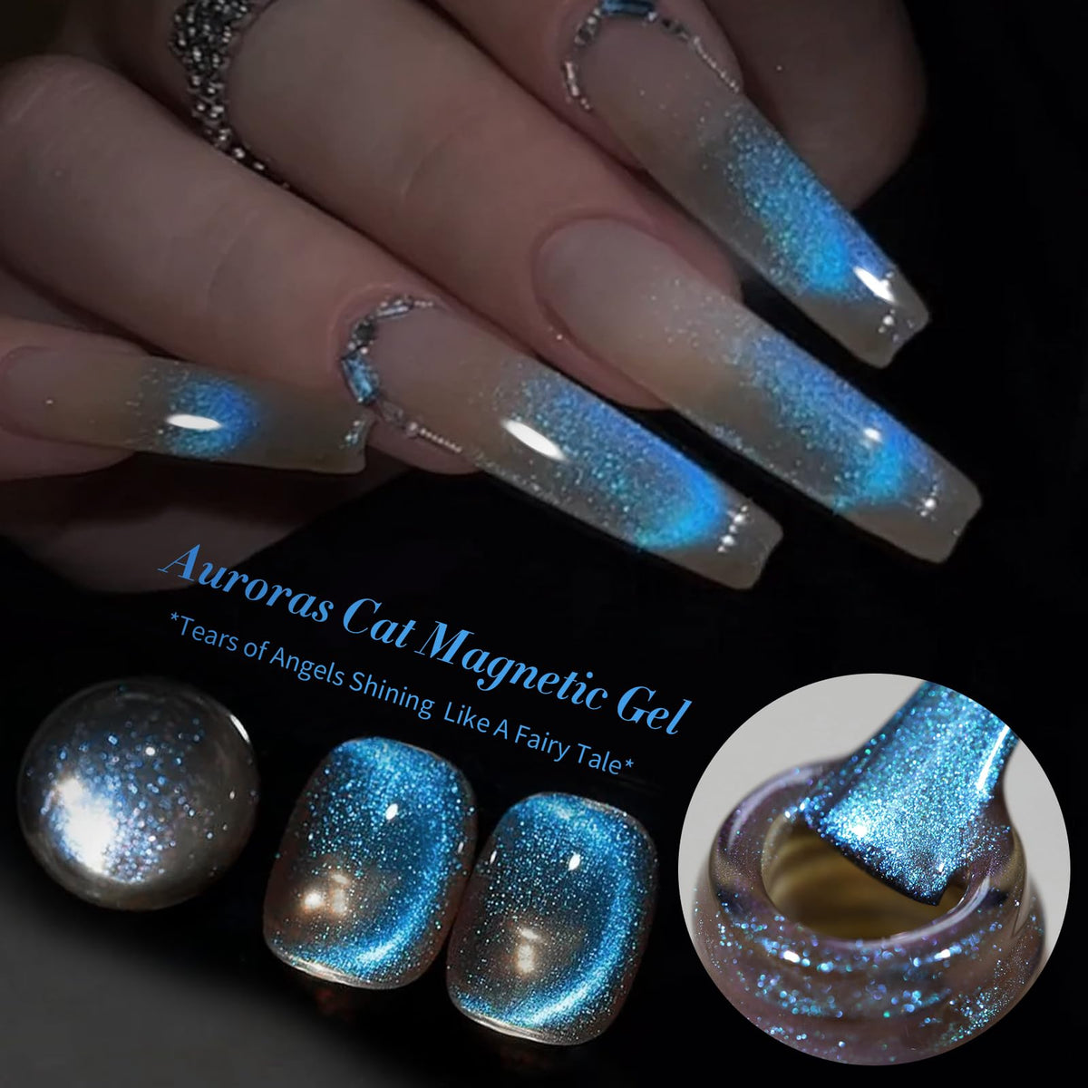 Born Pretty Blue Aurora Cat Magnetic Eye Gel Nail Polish application process