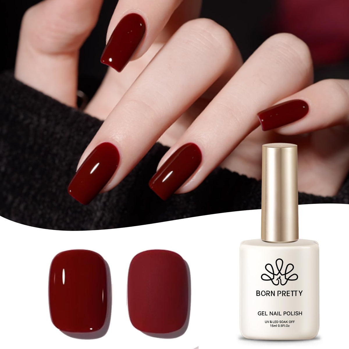 Born Pretty Burgundy Gel Nail Polish 15ML bottle front view