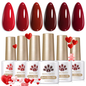 Born Pretty Burgundy Gel Nail Polish Set 6 Bottles Front View
